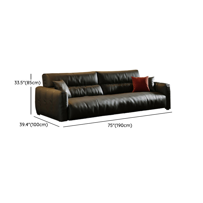 Black Genuine Leather Sofa Mid-Century Modern Square Arm Sofa Clearhalo 'furn' 'furn_sofas' 'Furniture' 'Living Room Furniture' 'Sofa' 'sofas' 7414564