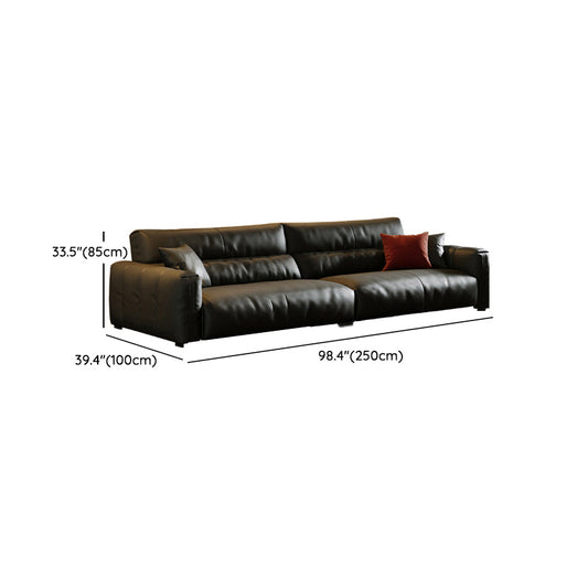 Black Genuine Leather Sofa Mid-Century Modern Square Arm Sofa Clearhalo 'furn' 'furn_sofas' 'Furniture' 'Living Room Furniture' 'Sofa' 'sofas' 7414566