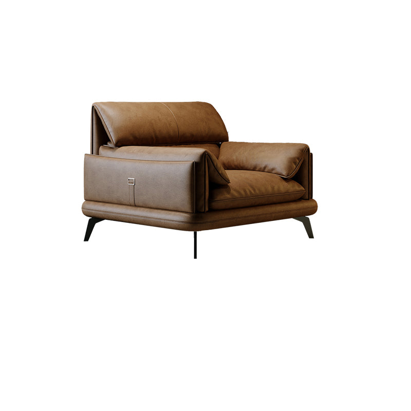 Divano braccio top cuscino in cuscinetto in pelle marrone cucitura cupina posteriore