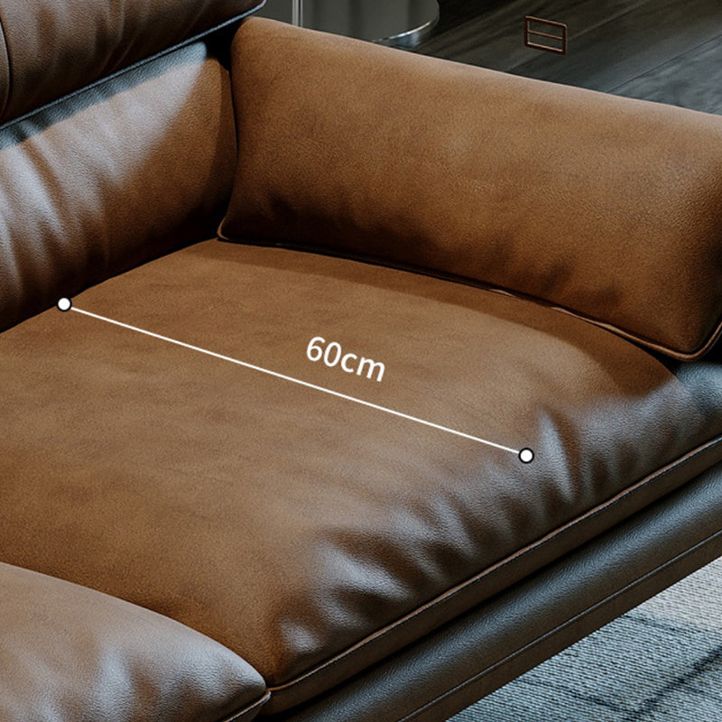 Divano braccio top cuscino in cuscinetto in pelle marrone cucitura cupina posteriore