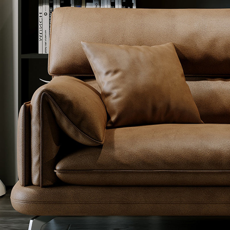 Divano braccio top cuscino in cuscinetto in pelle marrone cucitura cupina posteriore