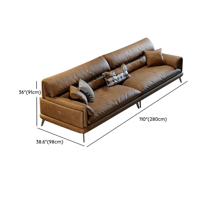 Divano braccio top cuscino in cuscinetto in pelle marrone cucitura cupina posteriore