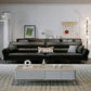 Schwarzes Sofa aus echtem Leder, Mid-Century Modern, Pillow-Top-Arm-Sofa – 33,5" H