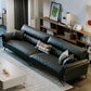 Schwarzes Sofa aus echtem Leder, Mid-Century Modern, Pillow-Top-Arm-Sofa – 33,5" H