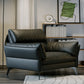 Schwarzes Sofa aus echtem Leder, Mid-Century Modern, Pillow-Top-Arm-Sofa – 33,5" H
