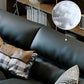 Schwarzes Sofa aus echtem Leder, Mid-Century Modern, Pillow-Top-Arm-Sofa – 33,5" H