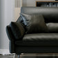 Schwarzes Sofa aus echtem Leder, Mid-Century Modern, Pillow-Top-Arm-Sofa – 33,5" H