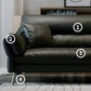 Schwarzes Sofa aus echtem Leder, Mid-Century Modern, Pillow-Top-Arm-Sofa – 33,5" H