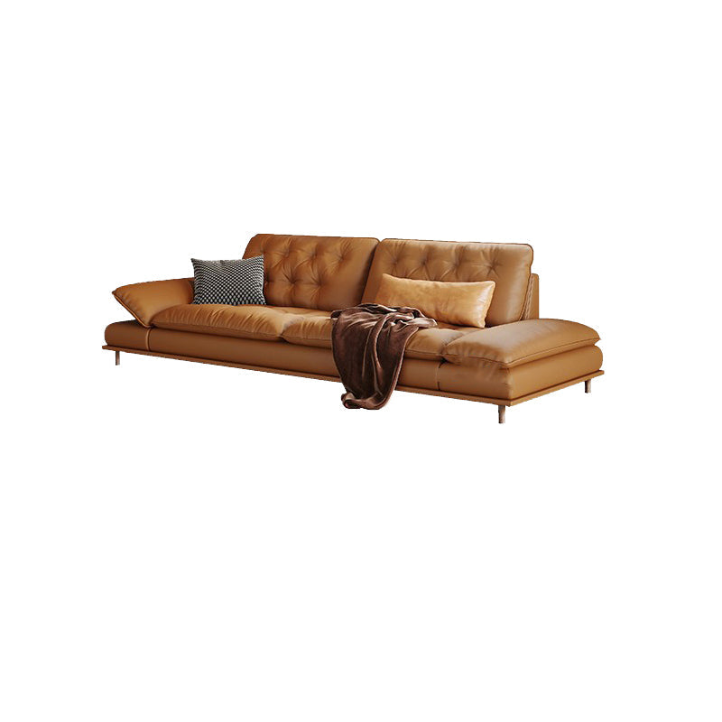 房状の枕トップアームソファブラウン本物の革張りの2つのクッションと