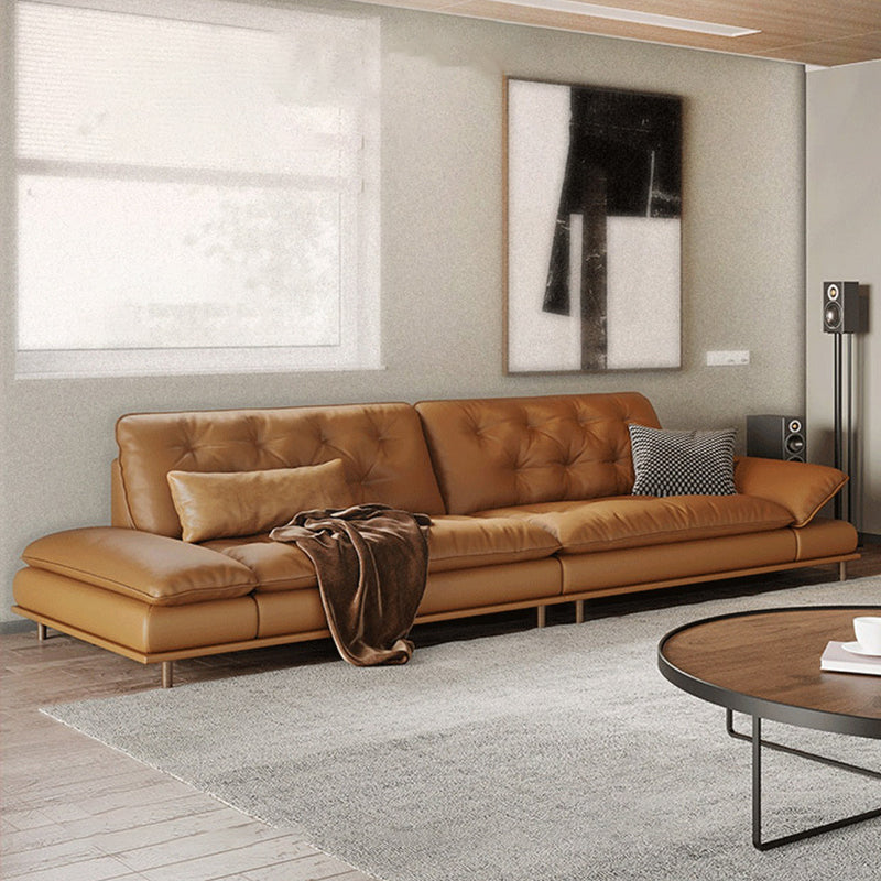 房状の枕トップアームソファブラウン本物の革張りの2つのクッションと