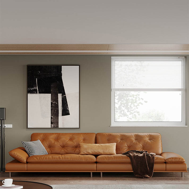 房状の枕トップアームソファブラウン本物の革張りの2つのクッションと