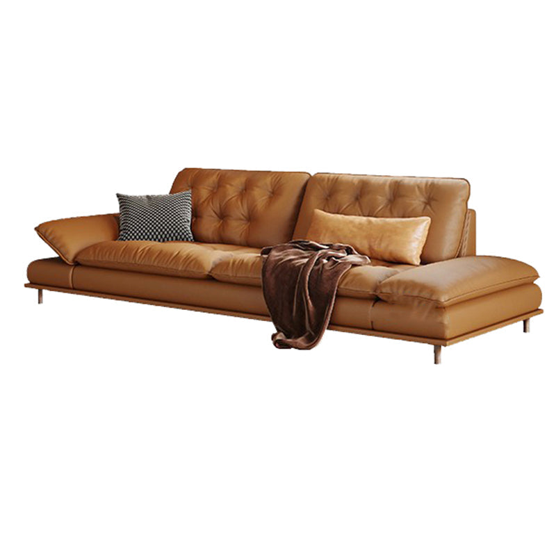 房状の枕トップアームソファブラウン本物の革張りの2つのクッションと
