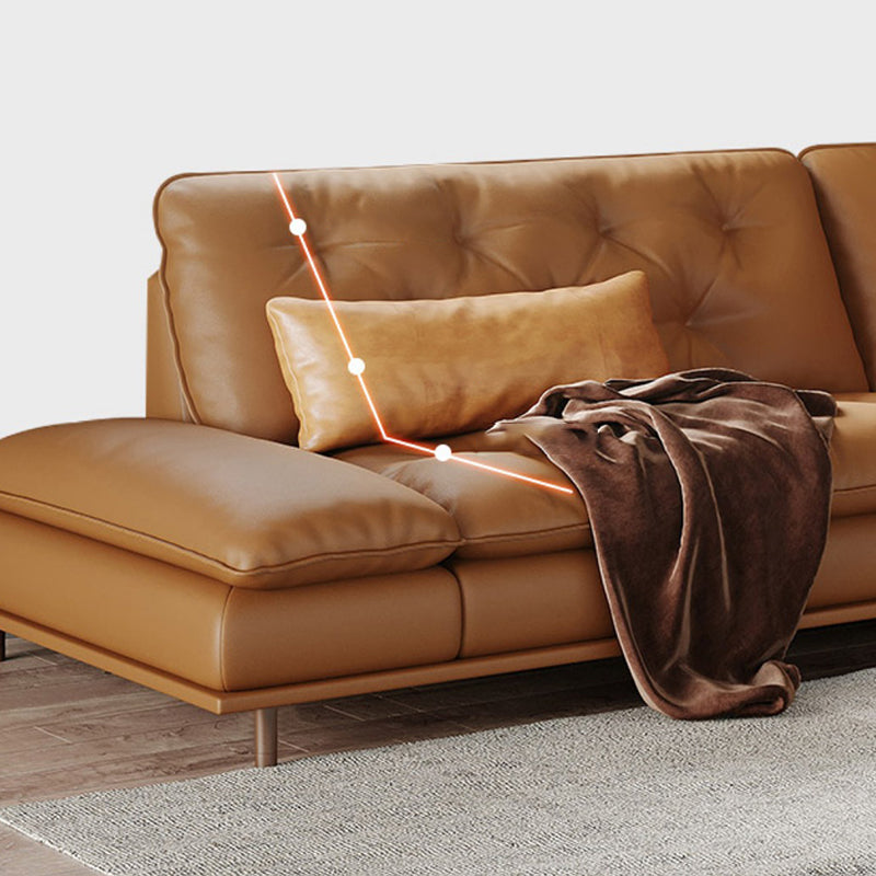 房状の枕トップアームソファブラウン本物の革張りの2つのクッションと