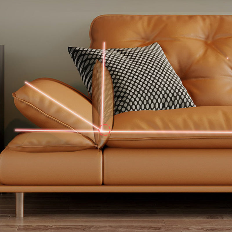 房状の枕トップアームソファブラウン本物の革張りの2つのクッションと