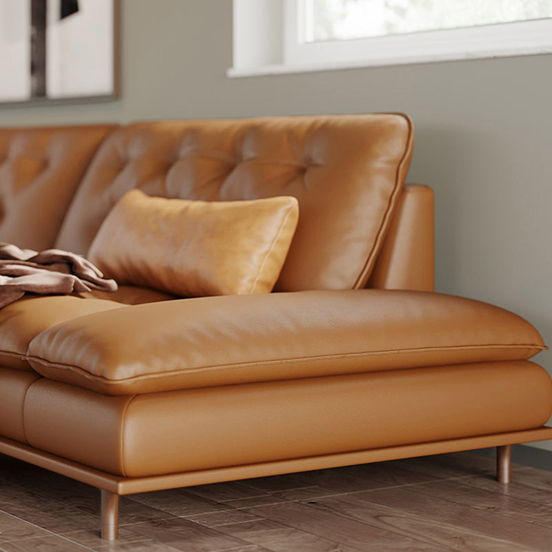 房状の枕トップアームソファブラウン本物の革張りの2つのクッションと