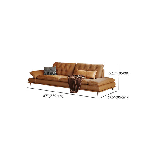 Tufted Pillow Top Arm Sofa Brown Genuine Leathersofa with 2 Cushions