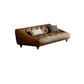 Mid-Century Modern Sloped Arm Sofa Tufted Genuine Leather Sofa in Brown