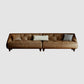 Mid-Century Modern Sloped Arm Sofa Tufted Genuine Leather Sofa in Brown