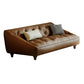Mid-Century Modern Sloped Arm Sofa Tufted Genuine Leather Sofa in Brown