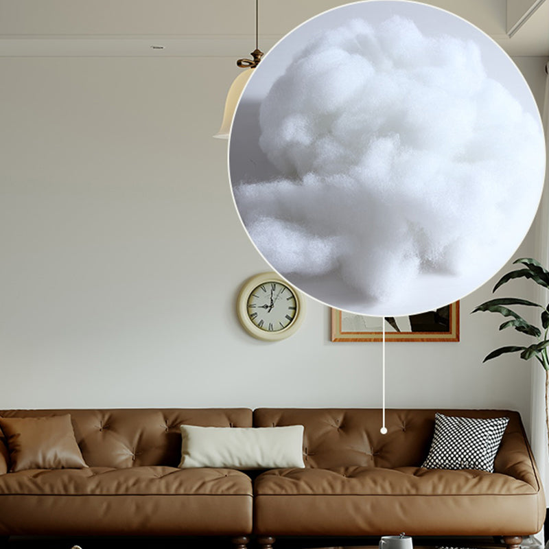 Mid-Century Modern Sloped Arm Sofa Tufted Genuine Leather Sofa in Brown