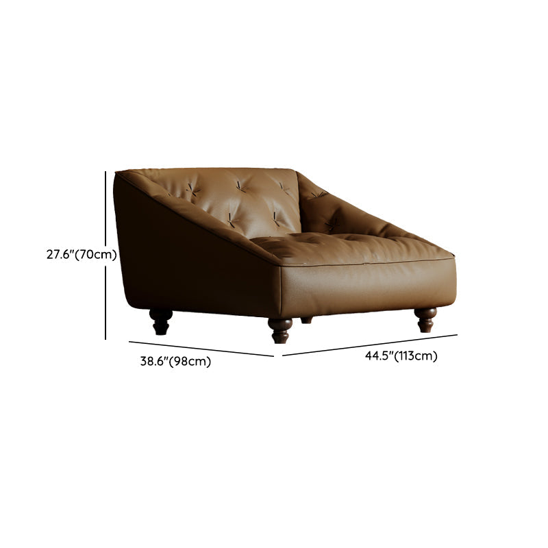 Mid-Century Modern Sloped Arm Sofa Tufted Genuine Leather Sofa in Brown