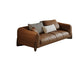 Genuine Leather Square Arm Sofa in Brown Simple Standard Sofa with Pillows