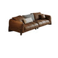 Genuine Leather Square Arm Sofa in Brown Simple Standard Sofa with Pillows