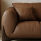 Genuine Leather Square Arm Sofa in Brown Simple Standard Sofa with Pillows