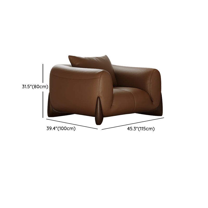 Genuine Leather Square Arm Sofa in Brown Simple Standard Sofa with Pillows