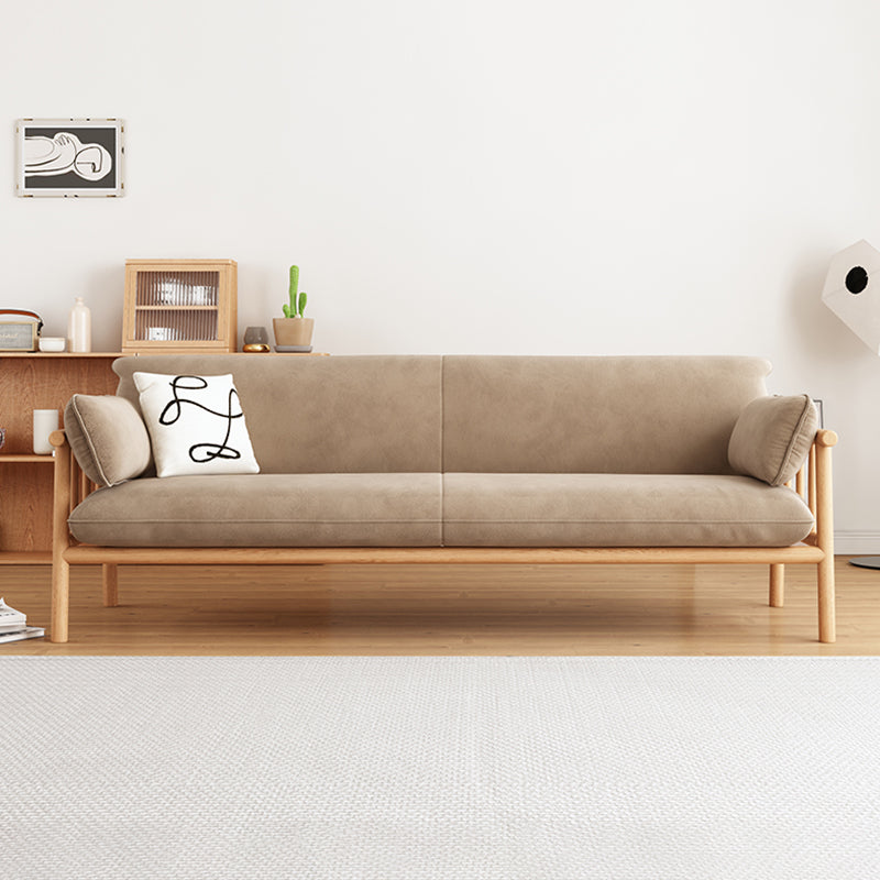 Slipcovered Single Cushion Sofa Tropical Solid Wood Seat with Pillows