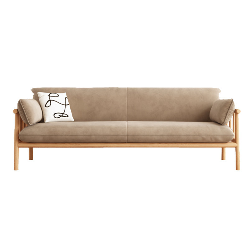 Slipcovered Single Cushion Sofa Tropical Solid Wood Seat with Pillows