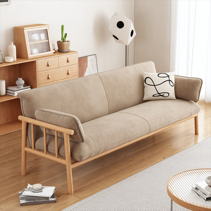 Slipcovered Single Cushion Sofa Tropical Solid Wood Seat with Pillows