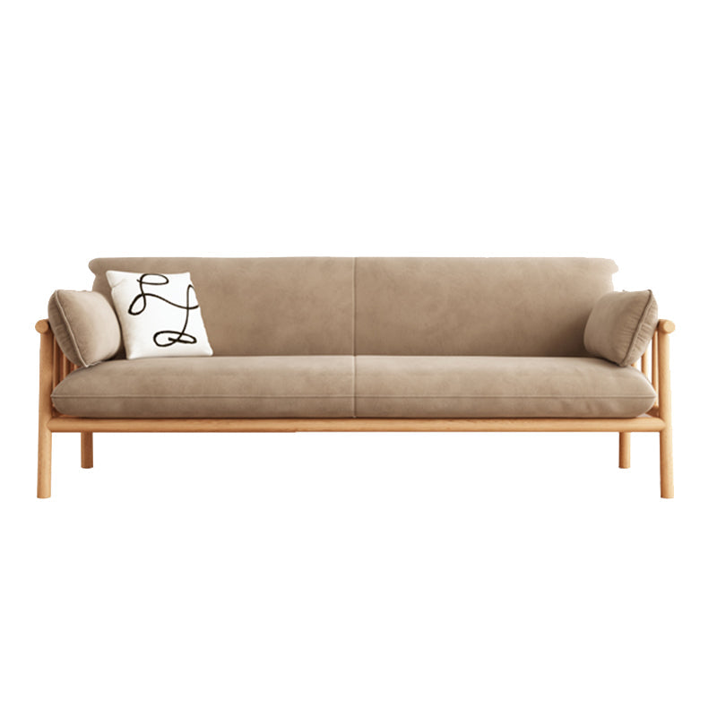 Slipcovered Single Cushion Sofa Tropical Solid Wood Seat with Pillows