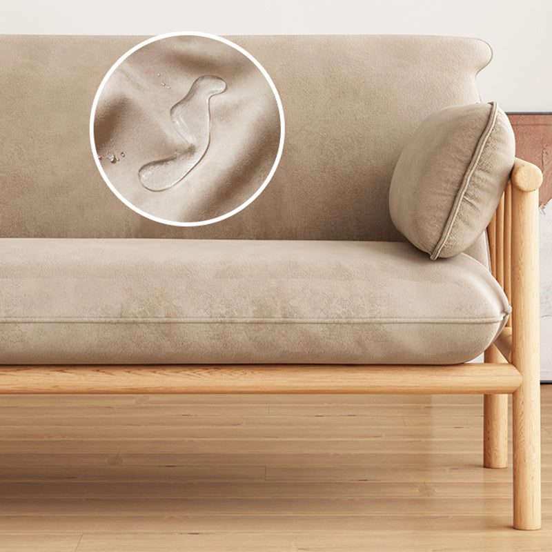 Slipcovered Single Cushion Sofa Tropical Solid Wood Seat with Pillows