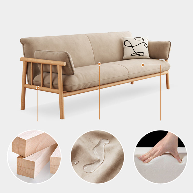 Slipcovered Single Cushion Sofa Tropical Solid Wood Seat with Pillows