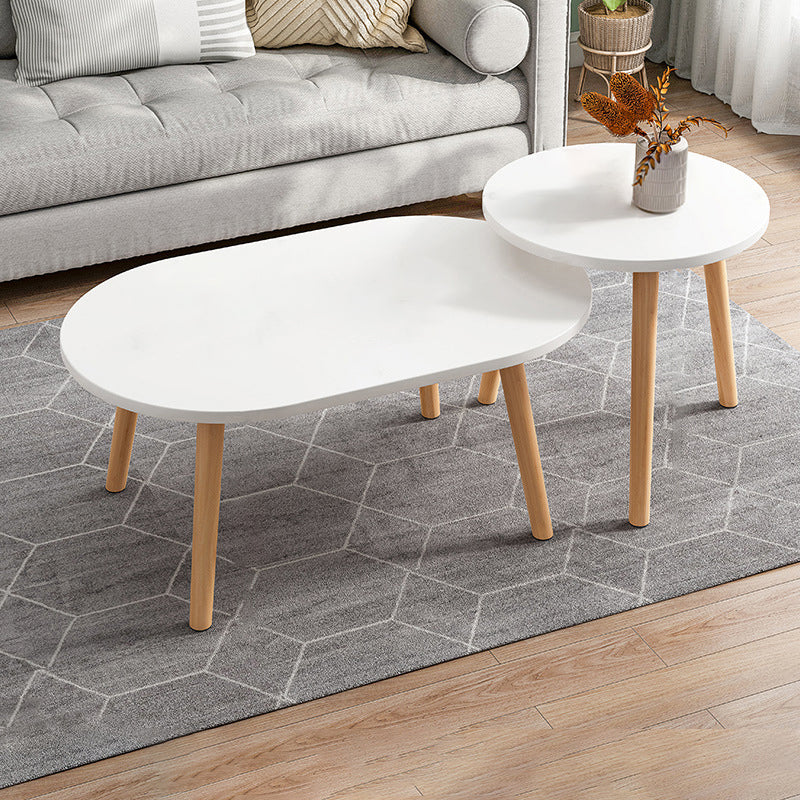 Modern Wooden Coffee Table Oval Bunching Coffee Table Set for Living Room 24"L x 16"W x 12"H + 16"L x 16"W x 15"H White Shelves Not Included Clearhalo 'Coffee & Accent Tables' 'Coffee Tables' 'coffee_tables' 'furn' 'furn_coffee_tables' 'Furniture' 'Living Room Furniture' 7414790