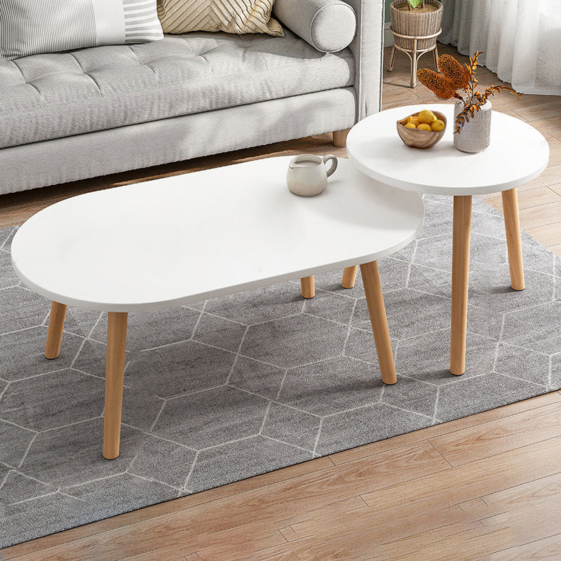 Modern Wooden Coffee Table Oval Bunching Coffee Table Set for Living Room 31"L x 18"W x 12"H + 16"L x 16"W x 15"H White Shelves Not Included Clearhalo 'Coffee & Accent Tables' 'Coffee Tables' 'coffee_tables' 'furn' 'furn_coffee_tables' 'Furniture' 'Living Room Furniture' 7414795