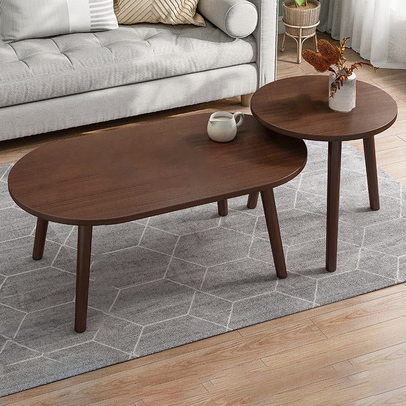Modern Wooden Coffee Table Oval Bunching Coffee Table Set for Living Room 31"L x 18"W x 12"H + 16"L x 16"W x 15"H Walnut Shelves Not Included Clearhalo 'Coffee & Accent Tables' 'Coffee Tables' 'coffee_tables' 'furn' 'furn_coffee_tables' 'Furniture' 'Living Room Furniture' 7414799