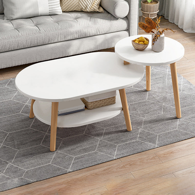Modern Wooden Coffee Table Oval Bunching Coffee Table Set for Living Room 24"L x 16"W x 12"H + 16"L x 16"W x 15"H White Shelves Included Clearhalo 'Coffee & Accent Tables' 'Coffee Tables' 'coffee_tables' 'furn' 'furn_coffee_tables' 'Furniture' 'Living Room Furniture' 7414802