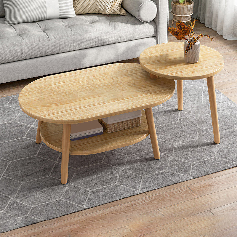 Modern Wooden Coffee Table Oval Bunching Coffee Table Set for Living Room 24"L x 16"W x 12"H + 16"L x 16"W x 15"H Oak Shelves Included Clearhalo 'Coffee & Accent Tables' 'Coffee Tables' 'coffee_tables' 'furn' 'furn_coffee_tables' 'Furniture' 'Living Room Furniture' 7414804