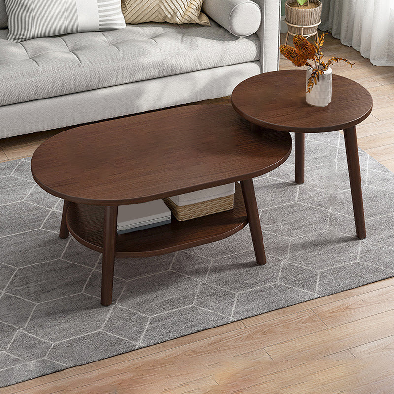 Modern Wooden Coffee Table Oval Bunching Coffee Table Set for Living Room 24"L x 16"W x 12"H + 16"L x 16"W x 15"H Walnut Shelves Included Clearhalo 'Coffee & Accent Tables' 'Coffee Tables' 'coffee_tables' 'furn' 'furn_coffee_tables' 'Furniture' 'Living Room Furniture' 7414806