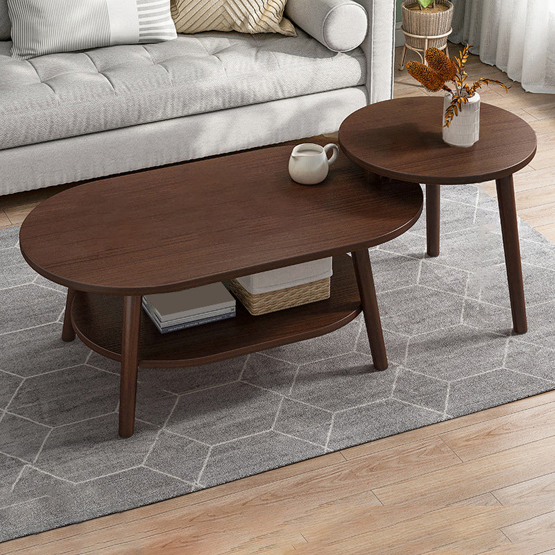 Modern Wooden Coffee Table Oval Bunching Coffee Table Set for Living Room 31"L x 18"W x 12"H + 16"L x 16"W x 15"H Walnut Shelves Included Clearhalo 'Coffee & Accent Tables' 'Coffee Tables' 'coffee_tables' 'furn' 'furn_coffee_tables' 'Furniture' 'Living Room Furniture' 7414809