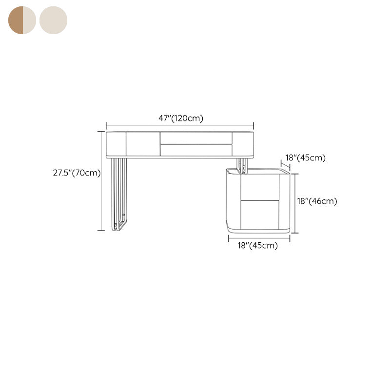 Tavolo da vanità in vetro minimalismo con specchio e sgabelli 5 cassetti beige tavolo da toeletta