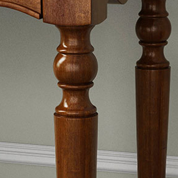 Vanity di trucco in legno in solido marrone con cassetti e tavolo da toeletta a specchio