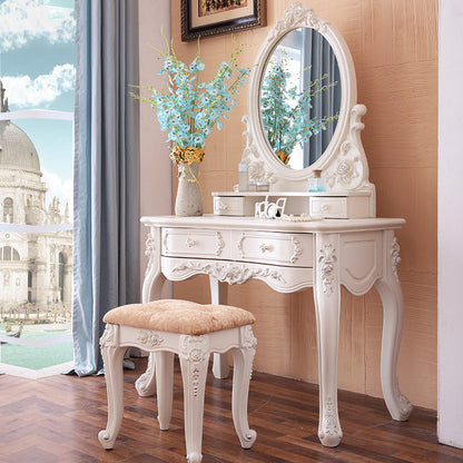 4 Drawers Makeup Table White Make up Table Stool Set Victorian Wood Vanity