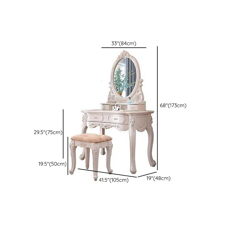 4 Drawers Makeup Table White Make up Table Stool Set Victorian Wood Vanity