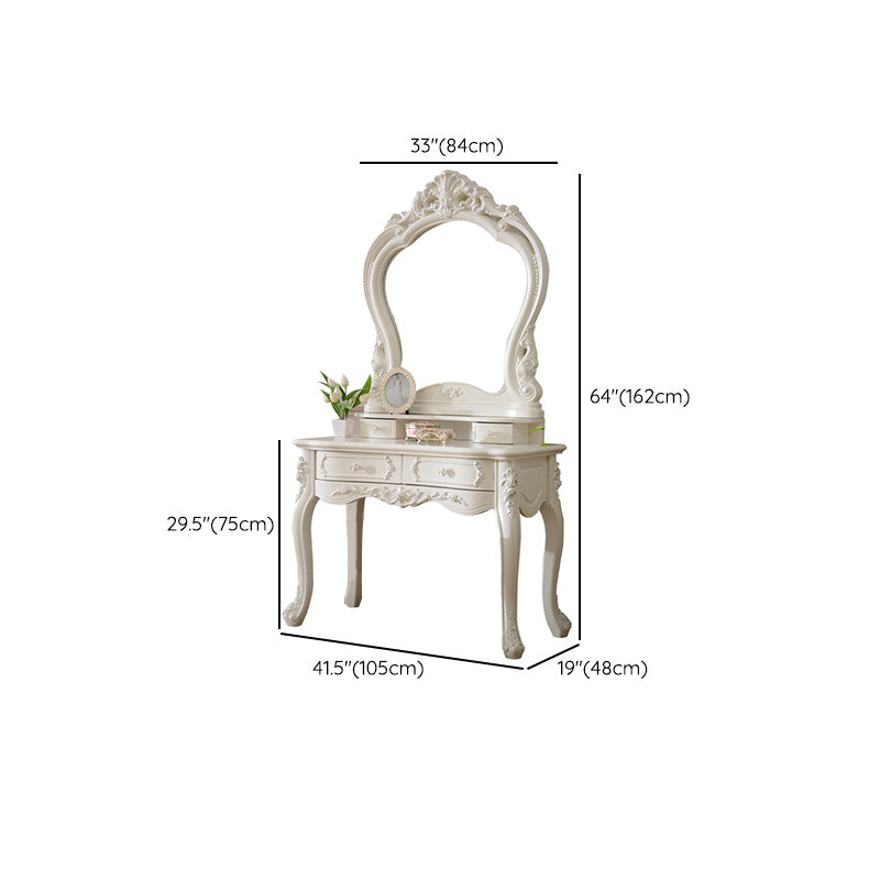 4 Drawers Makeup Table White Make up Table Stool Set Victorian Wood Vanity