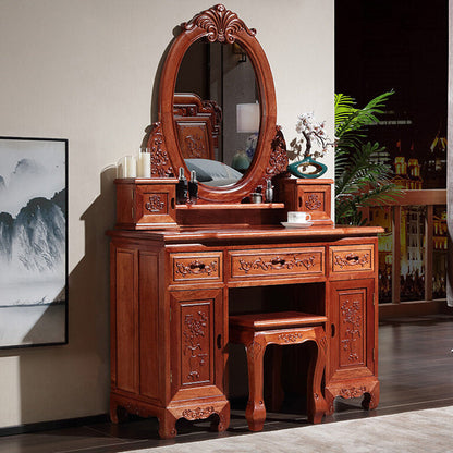 Solid Wood Red and Brown Makeup Table Vanity with Drawer and Mirror
