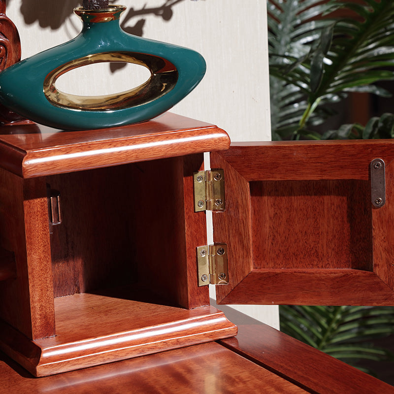 Solid Wood Red and Brown Makeup Table Vanity with Drawer and Mirror