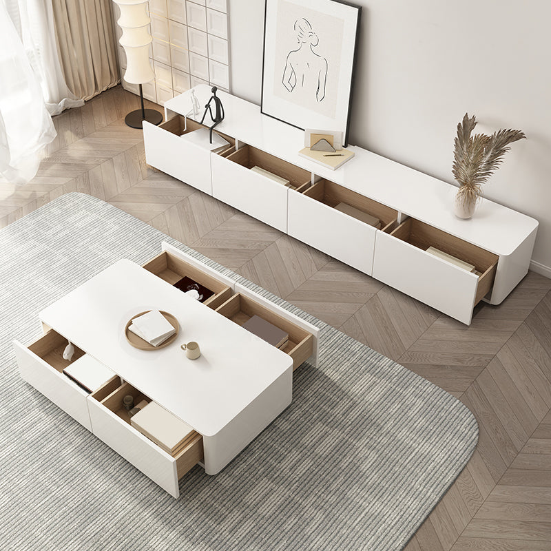 Faux Wood Media Console Contemporary White TV Stand Console with Drawers Clearhalo 'furn' 'furn_tv_stands_entertainment_centers' 'Furniture' 'Living Room Furniture' 'TV Stands & Entertainment Centers' 'TV Stands & Media Storage Furniture' 'tv_stands_entertainment_centers' 7415358
